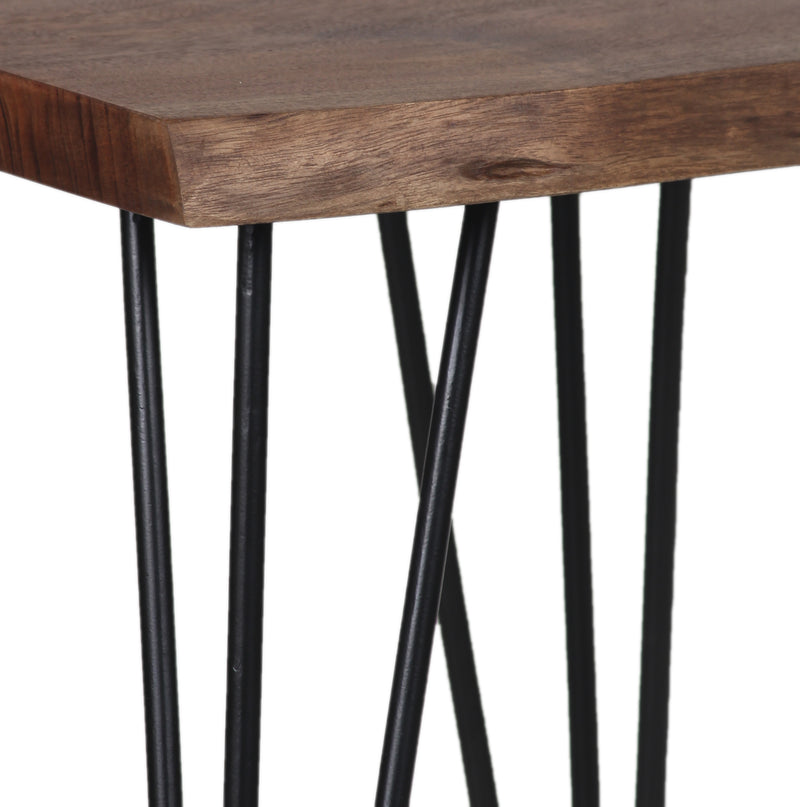 Live Edge Forge End Table w/Hair Pin Legs -Washed Walnut & Black