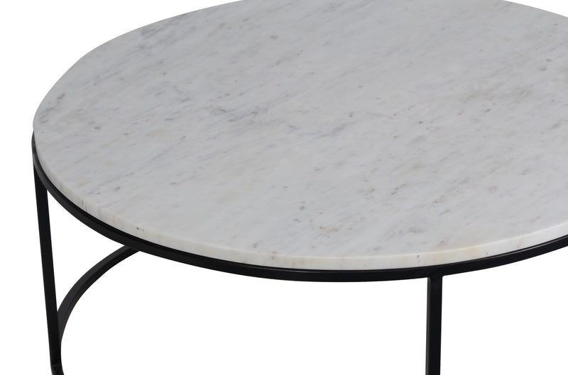 Keywest Tables Round Top Cofee Table -White Marble & Black