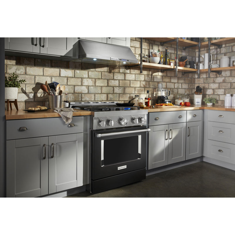 KitchenAid 30-inch Freestanding Gas Range with Even-Heat™ True Convection KFGC500JBK IMAGE 2